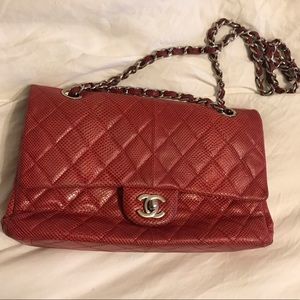Chanel quilted double flap snake skin bag